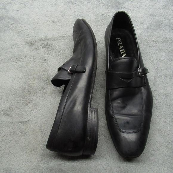 PRADA Mens Shoes‎ 10 Black Leather Strap Loafer Dress Formal Exotic Italy Made